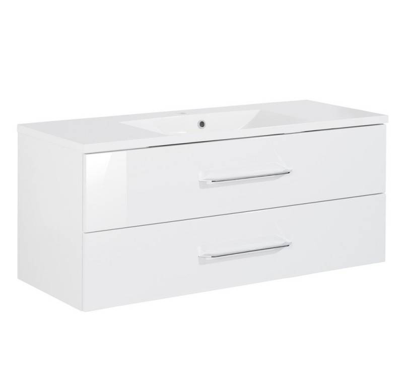 FACKELMANN Waschbeckenunterschrank B.clever Waschtischset 120cm Korpusfarbe: Weiß Matt Frontfarbe: Weiß von FACKELMANN