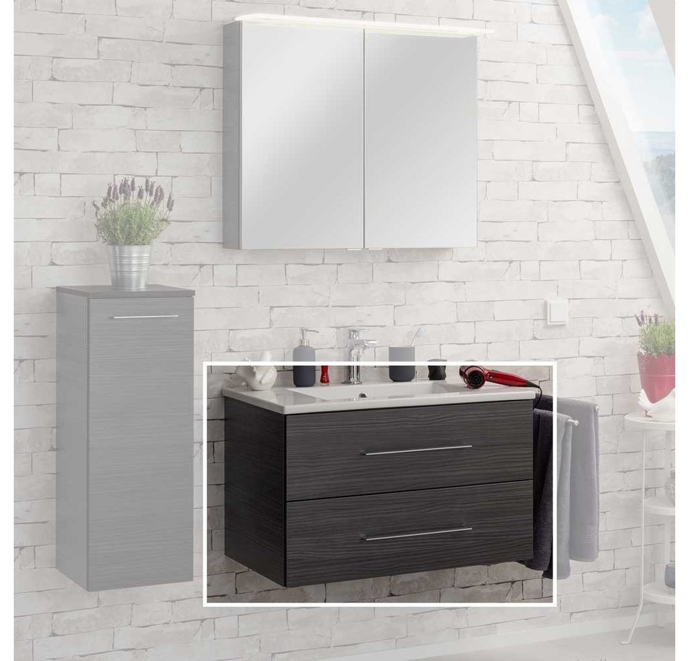 FACKELMANN Waschbeckenunterschrank B.perfekt Waschtischset 80cm - Dark Oak von FACKELMANN