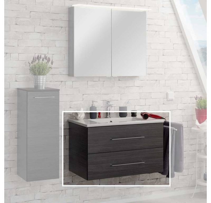 FACKELMANN Waschbeckenunterschrank B.perfekt Waschtischset 80cm - Dark Oak von FACKELMANN