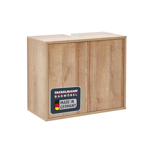 FACKELMANN Waschbeckenunterschrank Finn/Push-to-Open/Maße (B x H x T): ca. 60 x 50 x 30,5 cm/Schrank fürs Bad mit 2 Türen/Korpus, Front & Rahmen: Braun hell von FACKELMANN