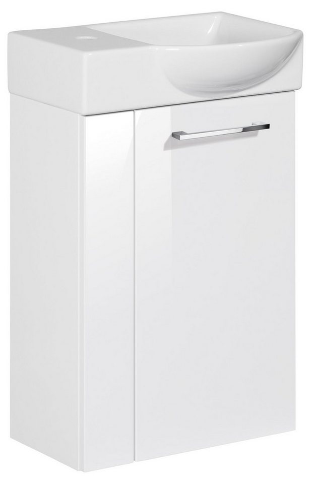 FACKELMANN Waschbeckenunterschrank Set SBC - Front Weiß hochglanz - Korpus Weiß matt rechts - 45 x 71 x von FACKELMANN
