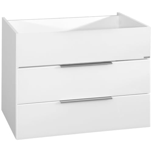 FACKELMANN Waschtischunterschrank Kara/Schrank mit Soft-Close-System/Maße (B x H x T): ca. 80 x 59 x 49 cm/Möbel mit Zwei Schubladen/Korpus: Weiß matt/Front: lackiertes Glas in Weiß von FACKELMANN
