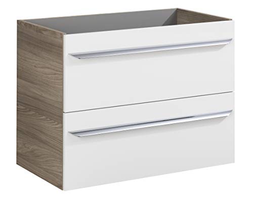 FACKELMANN Waschtischunterschrank Luxor/Badschrank mit Soft-Close/Maße (B x H x T): ca. 79,5 x 60,5 x 45 cm/Schrank fürs Badezimmer mit 2 Schubladen/Korpus: Braun hell/Front: Weiß von FACKELMANN