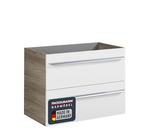 FACKELMANN Waschtischunterschrank Luxor/Badschrank mit Soft-Close/Maße (B x H x T): ca. 79,5 x 60,5 x 45 cm/Schrank fürs Badezimmer mit 2 Schubladen/Korpus: Braun hell/Front: Weiß von FACKELMANN