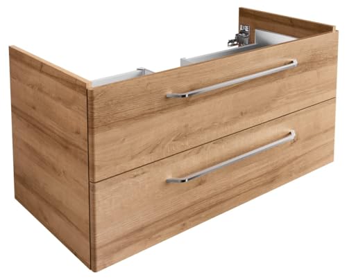 FACKELMANN Milano Waschbeckenunterschrank mit Schubladen – Unterschrank für Waschtisch im Bad (100 cm x 49,5 cm x 48 cm) – Badschrank hängend in Holz braun von FACKELMANN