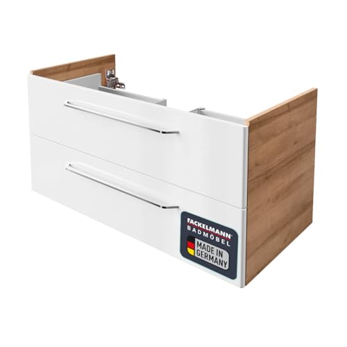 FACKELMANN Waschtisch-Unterschrank Milano/Badschrank mit Soft-Close-System/Maße (B x H x T): ca. 100 x 49,5 x 48 cm/Waschbeckenunterschrank mit 2 Schubladen/Korpus: Braun hell/Front: Weiß von FACKELMANN