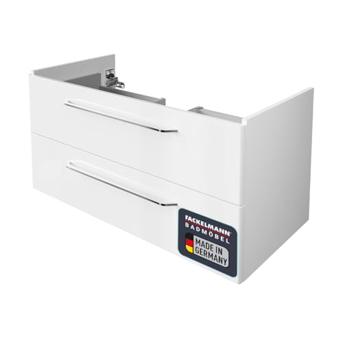 FACKELMANN Milano Waschbeckenunterschrank mit Schubladen – Unterschrank für Waschtisch im Bad (100 cm x 49,5 cm x 48 cm) – Badschrank hängend in Weiß von FACKELMANN