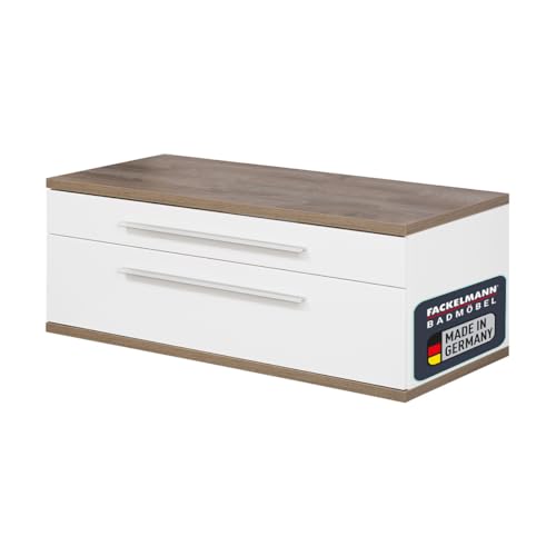 FACKELMANN Waschtischunterschrank Stanford ohne Beckenausschnitt/Soft-Close-System/Maße (B x H x T): ca. 110 x 41 x 50 cm/hochwertiger Schrank/Korpus & Front: Weiß/Abdeckplatte: Braun hell von FACKELMANN