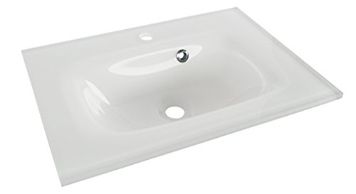 FACKELMANN YEGA Glasbecken 60 / Waschtisch aus Glas/Maße (B x H x T): ca. 60,5 x 13,5 x 42 cm/Aufsatzwaschbecken/hochwertiges Waschbecken fürs Badezimmer und WC/Farbe: Weiß/Breite: 60,5 cm von FACKELMANN