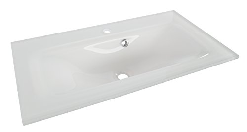 FACKELMANN YEGA Glasbecken 80 / Waschtisch aus Glas/Maße (B x H x T): ca. 80,5 x 13,5 x 42 cm/Aufsatzwaschbecken/hochwertiges Waschbecken fürs Badezimmer und WC/Farbe: Weiß/Breite: 80,5 cm von FACKELMANN