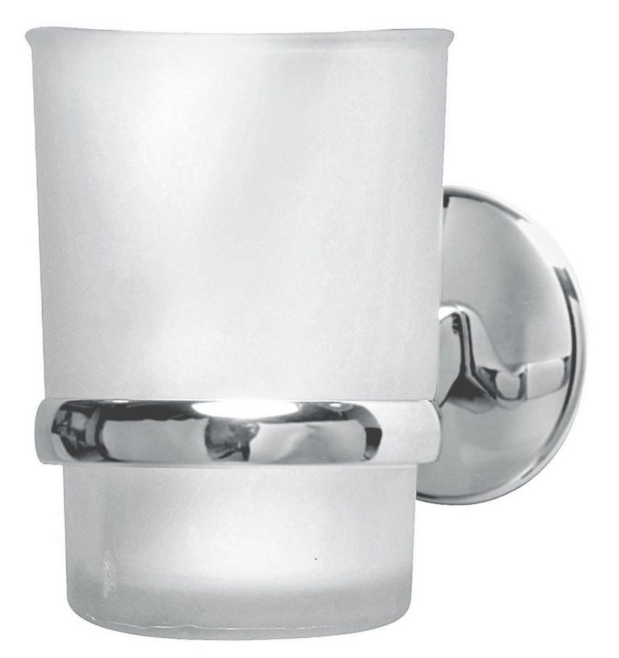 FACKELMANN Zahnbürstenhalter Glas mit Halter VISION, Glas-Zahnputzbecher mit verchromtem Halter von FACKELMANN