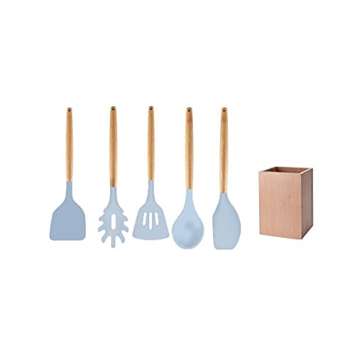 Fackelmann 30178 Küchenhelfer-Set, 5-teilig, Löffel und Pfannenwender aus Holz, Silikon, FSC-Holz, 32 cm von FACKELMANN