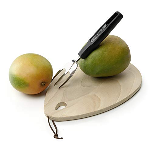 Fackelmann Mangogabel 21 cm, hochwertiger Küchenhelfer mit Funktionsteil aus Federstahl, kinderleichtes aufspießen und festhalten der Mango, sauberes Arbeiten garantiert (Farbe: Schwarz/Silber) von FACKELMANN