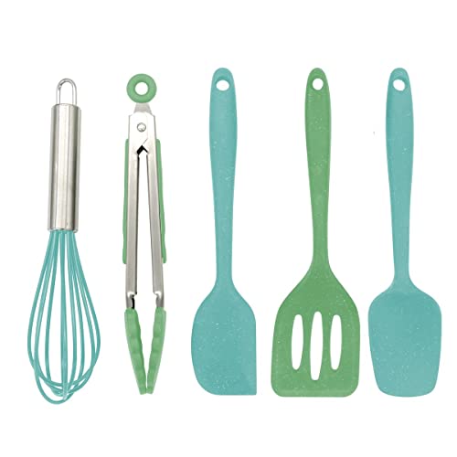 Fackelmann 44737 Koch- und Backutensilien-Set für Kinder, Silikon-Küchenutensilien, Kinderutensilien, Silikon, grün, blau, ca. 21 cm von FACKELMANN