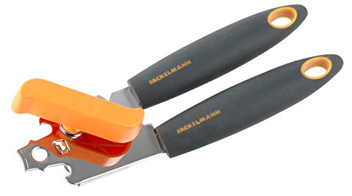 Fackelmann Dosenöffner 20 cm SOFT, praktischer Konservenöffner mit verchromten Funktionsteil, Universalöffner mit rutschfestem und ergonomischem Soft-Touch-Griff aus Kunststoff (Farbe: Orange/Grau), Menge: 1 Stück von FACKELMANN