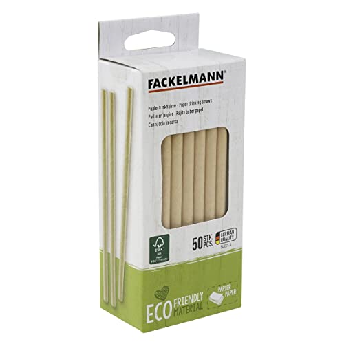 Fackelmann Nachhaltige Einweg-Papier-Trinkhalme (FSC-zertifiziert), recycelbar, kompostierbar, biologisch abbaubar, für Partys oder Zuhause, braun/weiß 0,8 x 15 cm, 50 Stück. von FACKELMANN