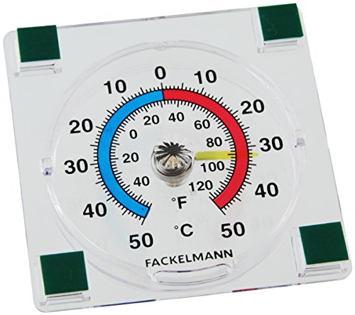 Fackelmann Fensterthermometer TECNO, analoges Außenthermometer, selbstklebendes Thermometer mit Temperaturanzeige -/+50°C (Farbe: Transparent), Menge: 1 Stück, 7.7 x 7.7 x 2 cm von FACKELMANN