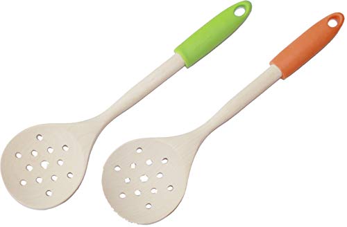 Fackelmann Holz Schlitz Löffel mit Kunststoff Griff, 32 cm von FACKELMANN