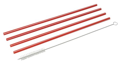 Fackelmann Kunststoff-Trinkhalme Ø 6 mm mit Reinigungsbürsten Rio Party, Wiederverwendbare Strohhalme für jeden Anlass, umweltfreundliche Trinkröhrchen (Farbe: Rot/Weiß), Menge: 4 Halme + 1 Bürste von FACKELMANN
