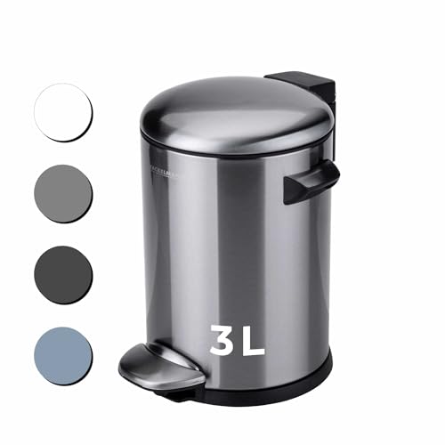 Fackelmann PARIS Pedal-Abfallsammler 3L Stainless Steel mat – Eleganter Abfalleimer aus mattem Edelstahl, Integrierte Beutelhalterung, 2 Tragegriffe, Geeignet für Bad und Gäste-WC von FACKELMANN