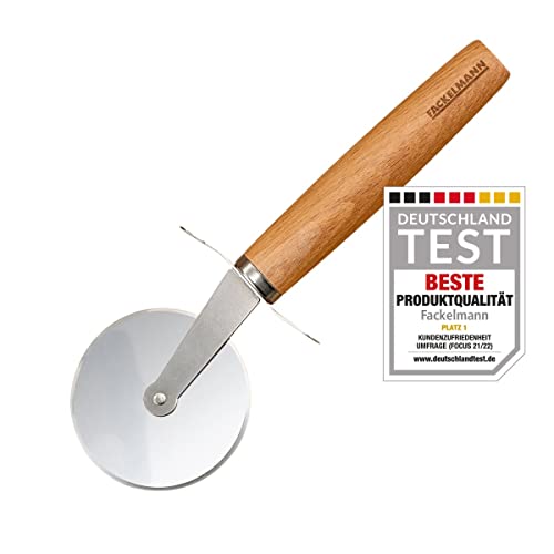 Fackelmann Pizzaschneider für Pizza und Flammkuchen – Pizzarad mit scharfer Edelstahlklinge – Pizzaroller mit ergonomischem Griff aus Buchenholz – ca. 21 cm von FACKELMANN