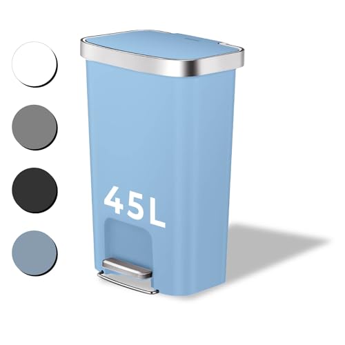 Fackelmann SEATTLE Pedal-Abfallsammler 45L, Stahlblau – Stilvoller Mülleimer mit Soft-Close System & robustem Pedal für Küche und Büro von FACKELMANN