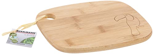 Fackelmann Schneidbrett TROPICAL, Bambus-Schneidebrett mit Tukan-Gravierung, Frühstücks- oder Brotzeitbrett, bruch- und schnittfestes Holz-Brettchen (Farbe: Braun), Menge: 1 Stück von FACKELMANN