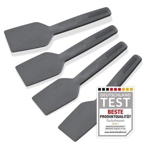 Fackelmann Statement Spachtel für Raclette 4er Set – Schaber mit ergonomischem Griff und Daumenmulde – Raclett-Schieber im praktischen 4 Stk Bundle – ca. 15,5 x 4 x 1 cm, Grau von FACKELMANN