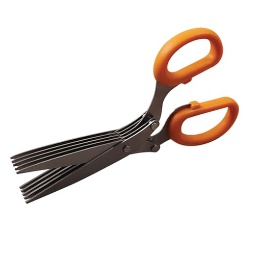 Multi-Klingen-Schere, ideal zum Zerkleinern von Kräutern, Salaten, 21 cm, Soft Collection, mit Klingenschutz (Orange, Schwarz, Silber), Menge: 1 Stück von FACKELMANN