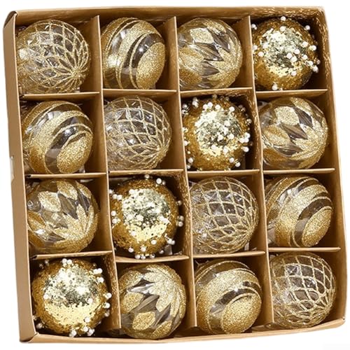 FACULX 16 Stück Weihnachtsbaumschmuck, hängende Kugeln Ornamente für Weihnachtsbaum, mit handbemalten Oberflächen und metallischer Beschichtung für Urlaubsdekorationen (Gold) von FACULX