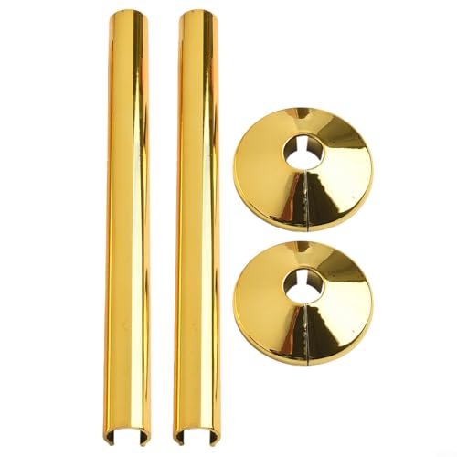 FACULX 2 Stück Heizkörperrohrabdeckungen und 2 Stück Rohrmanschetten, Heizkörperrohrabdeckungen 15 mm x 200 mm und 16 mm Heizkörperrohrmanschetten Abdeckung für Heizkörperrohr (Gold) von FACULX