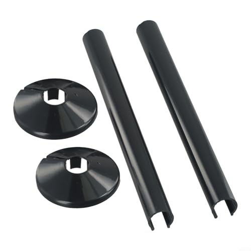 FACULX 2 Stück Heizkörperrohrabdeckungen und 2 Stück Rohrmanschetten, Heizkörperrohrabdeckungen 15 mm x 200 mm und 16 mm Heizkörperrohrmanschetten Abdeckung für Heizkörperrohr (schwarz) von FACULX