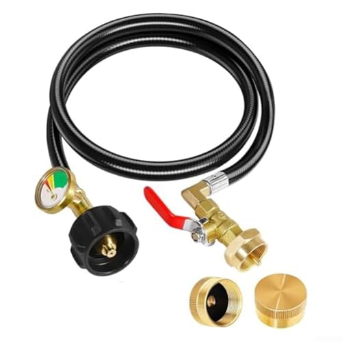 FACULX 91 cm Propan-Nachfülladapterschlauch mit Manometer und Steuerventil, Konstruktion aus massivem Messing und Gummi zum Anschluss großer Tanks an 0,5 kg Zylinder von FACULX