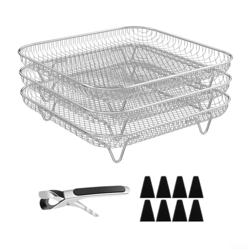 FACULX Air Fryer Rack for Air Fryer, 3 Layer Stackable Dehydrator Racks, Stainless Steel Air Fryer Basket Tray, with 8 Silicone Feet, Air Fryer Accessories for Oven Cooker (/) von FACULX