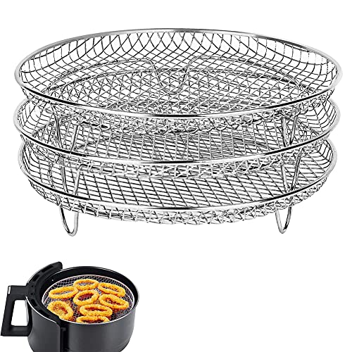 FACULX Air Fryer Zubehör Air Fryer Drei stapelbare Racks für die meisten Airfryer, Air Fryer Rack Edelstahl Dehydration Rack von FACULX