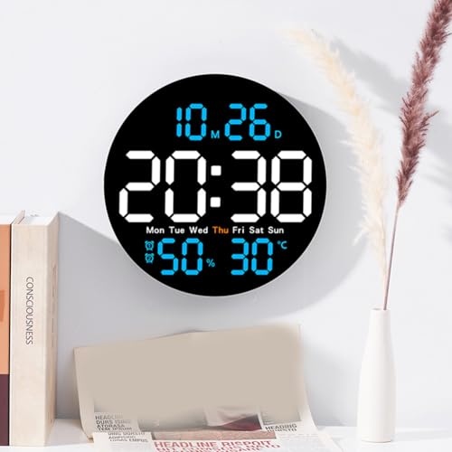 FACULX Digitale Wanduhr, 10 Zoll Digitaluhr, großes Display mit Fernbedienung, einstellbare Helligkeit, Kalender, Temperatur, 12/24 H, für Wohnzimmer, Büro, Schlafzimmer, ältere Menschen, Erwachsene von FACULX