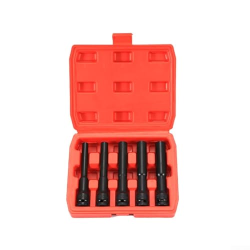 FACULX Extra langes 128 mm 1/2-Zoll-Antrieb, dünnwandiges Sechskant-Steckschlüssel-Set für die Reparatur von Automaschinen, Automobilwerkzeugen (5 Stück) von FACULX