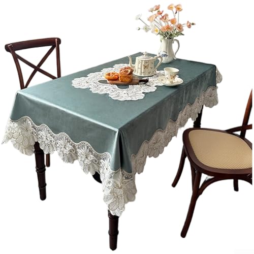 FACULX Hitzebeständige Feinbiber-Tischdecke mit Spitzenbesatz für staubdichten Schutz auf Kaffee- und Esstischen (110 x 110 cm) von FACULX