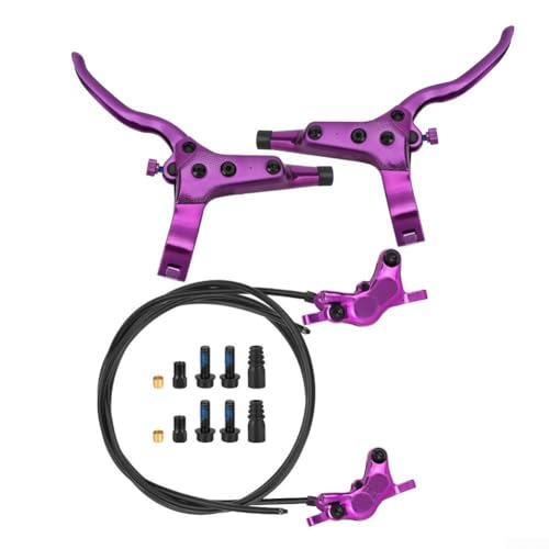 FACULX Hydraulische Scheibenbremsen-Set mit vier Kolben für Mountainbikes, 850 mm vorne und 1550 mm hinteres geteiltes Rohr, Legierung 6061 Material (lila) von FACULX