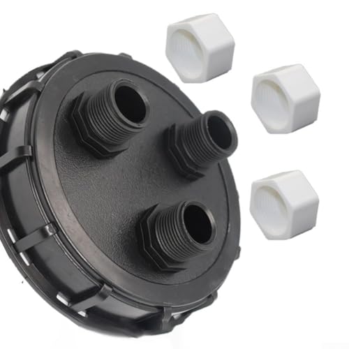FACULX IBC Tankadapterkappe für DN150, 2,5 cm Außengewinde, belüfteter Deckel, Wasserhahn-Regentonne, Schlauchverschraubungsteile (3 Loch mit Abdeckung) von FACULX