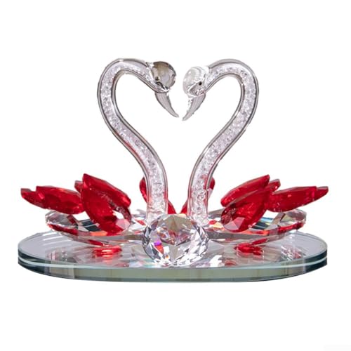 FACULX Kristallschwan Hochzeit für Paare, klare Figur, Ornamente, Glastiere, Sammlerstücke, Figuren für Wohnzimmer (rot) von FACULX