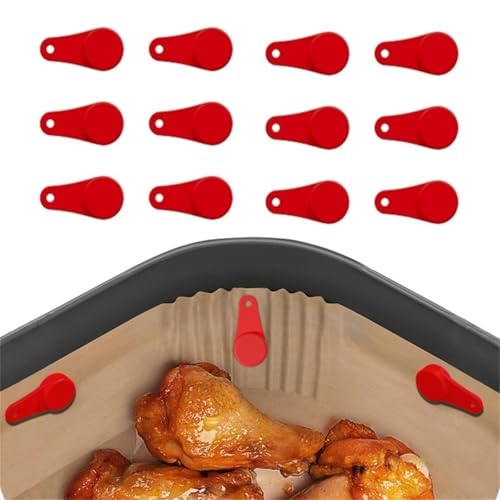 FACULX Magnetische Silikon-Schnallen für Luftfritteusen, entworfen, um Pergamentpapier sicher zu halten und ein Verrutschen während des Kochens zu verhindern, Set mit 12 (grau) von FACULX