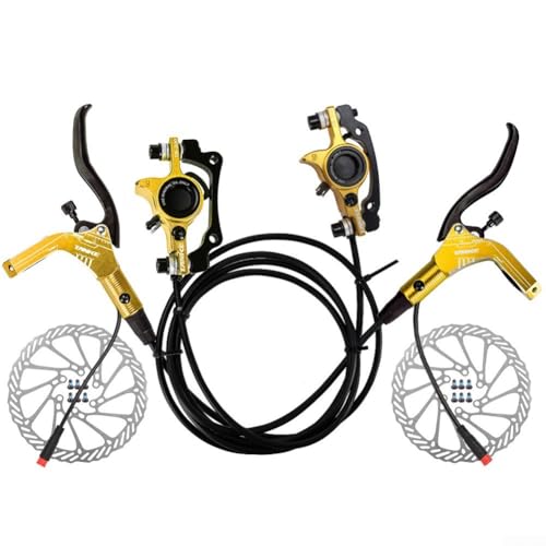 FACULX Mountainbike hydraulisches Scheibenbremsen-Set vorne 890 mm hinten 1570 mm Bremshebelsystem mit PM 74 mm IS 51 mm Halterung für 160 mm (Gold) von FACULX