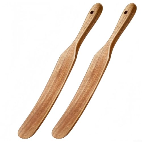 FACULX Set mit 2 dünnen Holzschildkröten zum Rühren von Teig und Teigen, ergonomisches und gebogenes Design für bequemen Halt, tiefe Reichweite bis zum Boden der Gläser von FACULX