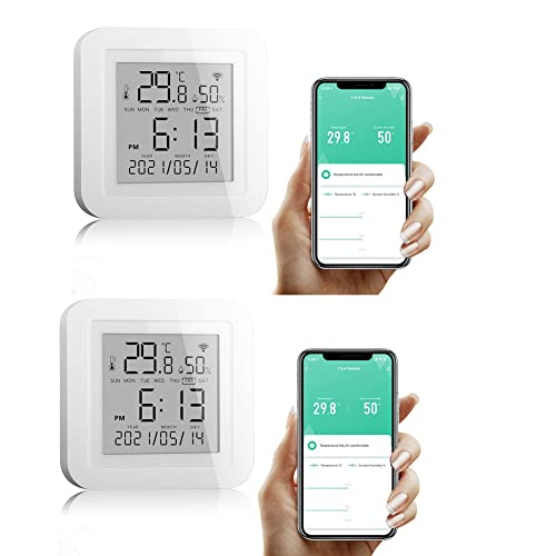 FACULX WIFI Raumthermometer Hygrometer Sensor, Wireless Thermometer Hygrometer, Eingebaute Uhr und Zeitanzeige, Kompatibel mit Alexa für Baby Home Garage Gewächshaus von FACULX