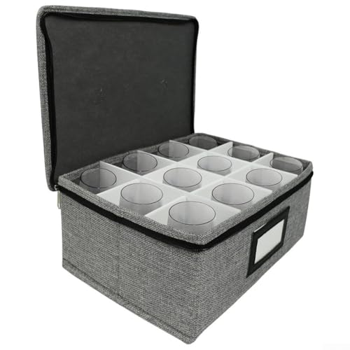 FACULX Whiskey Glas Vorratsbehälter mit 12 Fächern und Griffen, Weinglas Aufbewahrungsbox, Umzugskartons für Gläser, Glaswarenhalter von FACULX