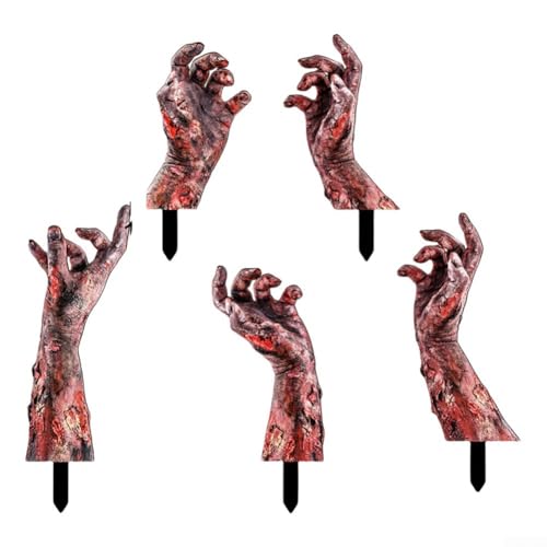 Halloween Hofschilder Set von 5 mit Pfählen - Blutige Hand Outdoor Rasen Dekorationen, wasserdichtes PVC Horror Thema Requisiten für Garten, Weg oder Spukhaus Display Halloween Hofschilder Set von 5 mit Pfählen - Blutige Hand Outdoor Rasen Dekorationen, wasserdichtes PVC Horror Thema Requisiten für Garten, Weg oder Spukhaus Display von FACULX