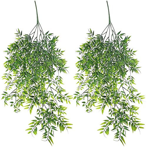 Künstliche Hängepflanzen, ästhetische Dekoration – 2 Packungen künstliche grüne Blätter, Pflanzenzimmerdekoration für drinnen und draußen, künstliches Grün, Reben aus Bambus von FACULX