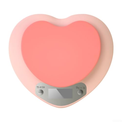 Niedliche elektronische Küchenwaage, 5 kg, präzise, rosa Herzform, LCD-Waage für Küche, Kochen und Backen von FACULX