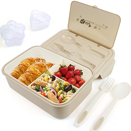 FADANY INSANYJ Snackbox Kinder, Brotbox Jausenbox für Kindergarten mit 3 Fächern und Besteck, Bento Box für Kinder Erwachsene Lunchbox für Mikrowelle von FADANY